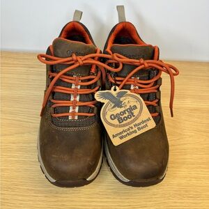 Georgia Boot Dark Brown Leather Shoes Orange Accents Waterproof NWT MENS 9.5